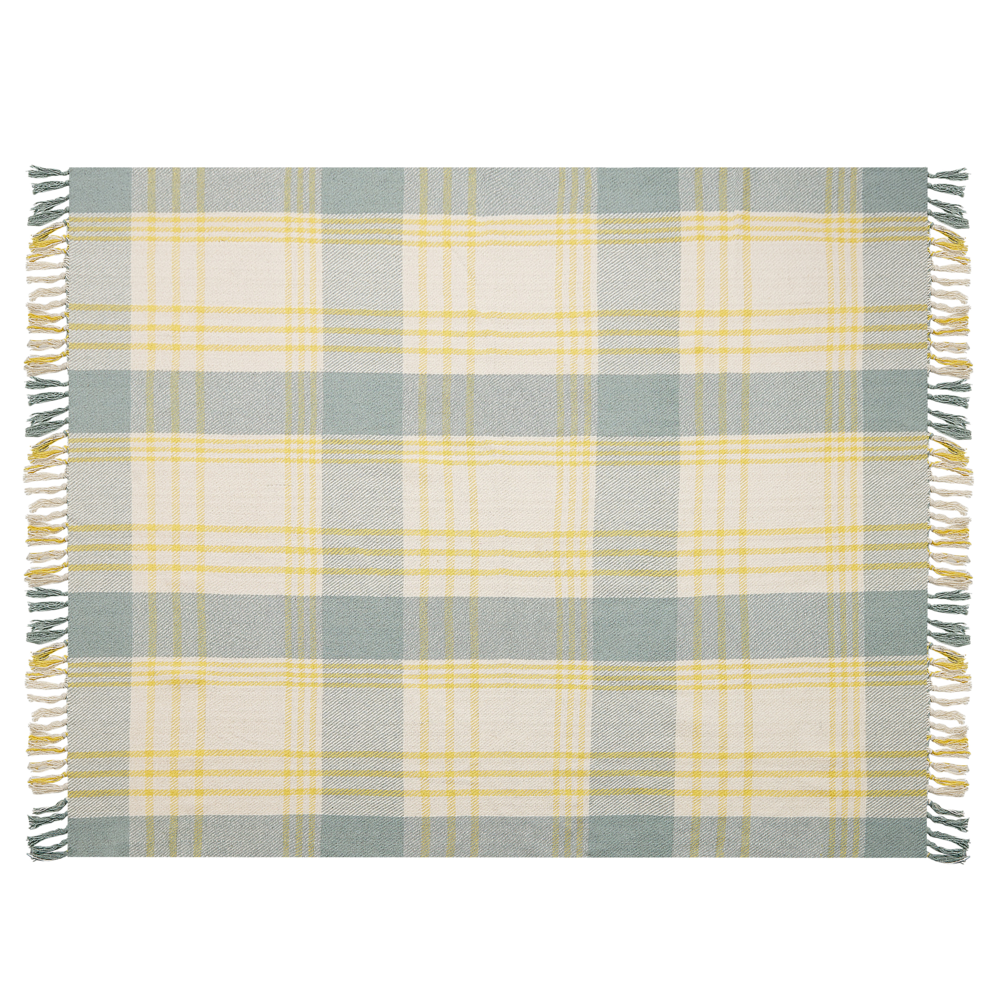 Coperta a quadri verdi e gialli in cotone con frange fatta a mano 125 x 150 cm soggiorno camera da letto divano plaid copriletto