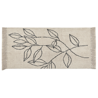 Tappeto cotone trapuntato motivo a foglie e nappe 80 x 150 cm beige e nero soggiorno camera da letto