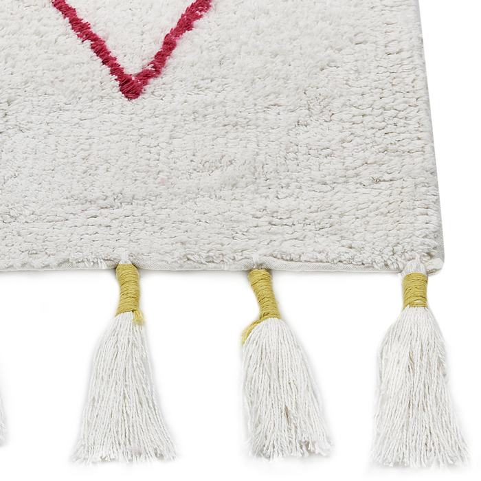 Tappeto in cotone multicolore con motivo geometrico e nappe 160 x 230 cm camera da letto soggiorno