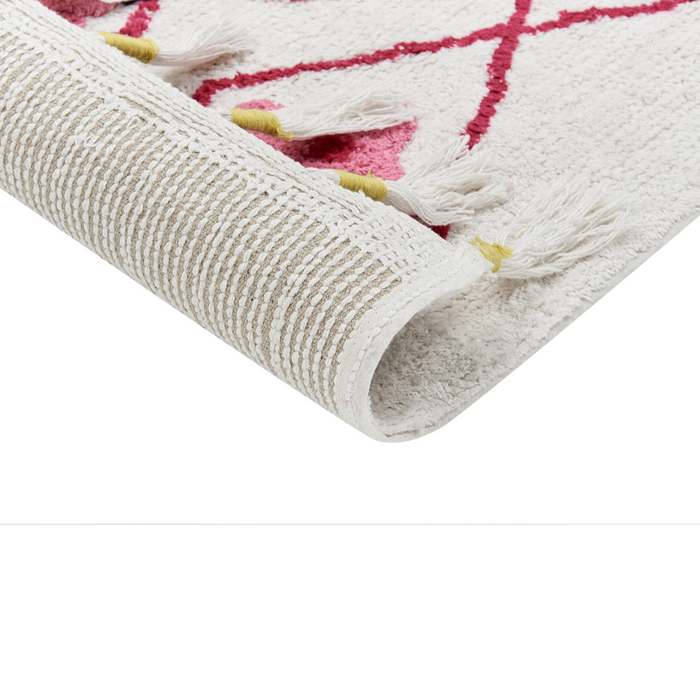 Tappeto in cotone multicolore con motivo geometrico e nappe 160 x 230 cm camera da letto soggiorno