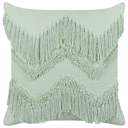 Cuscino decorativo in cotone verde chiaro 45 x 45 cm con frange stile boho con imbottitura