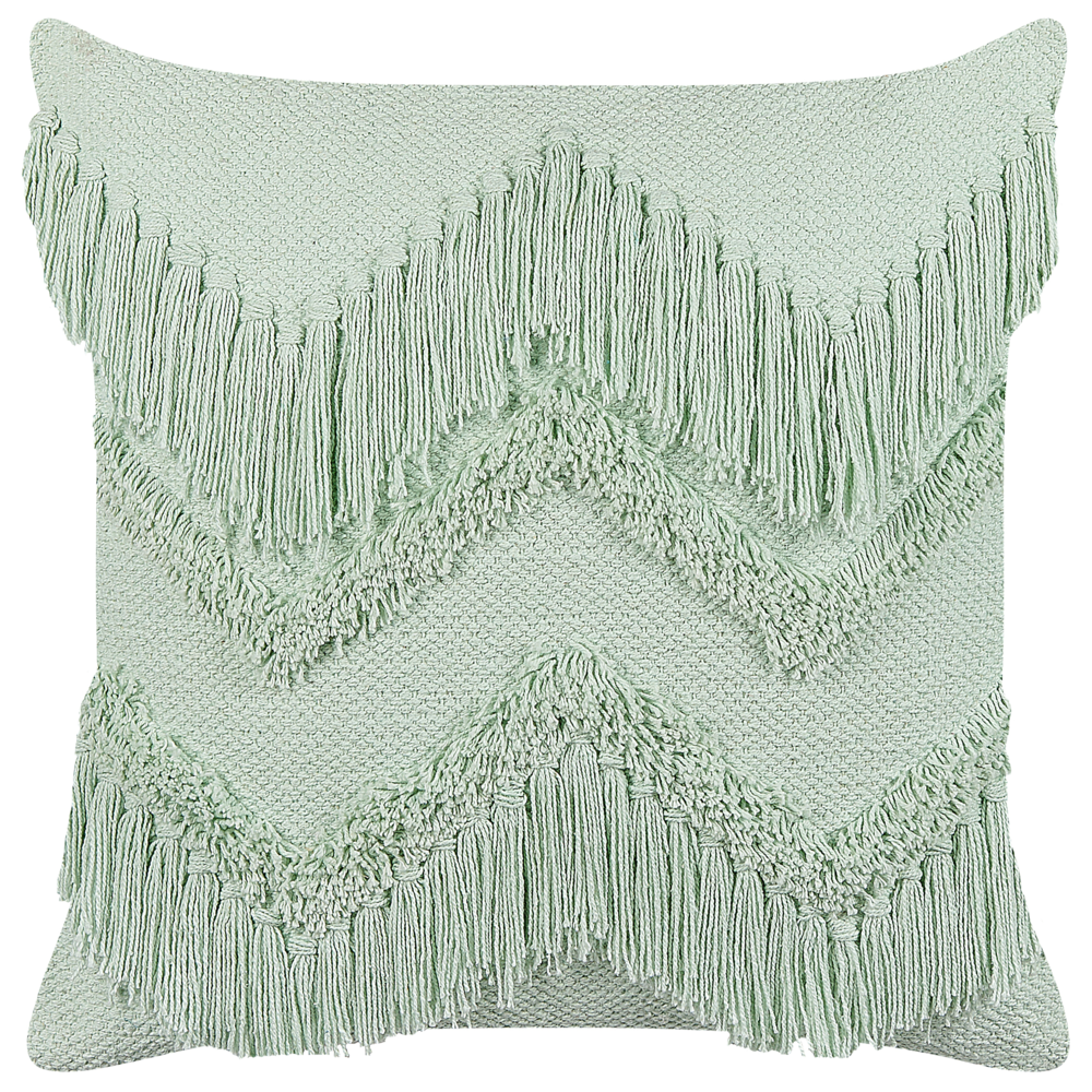 Set di 2 cuscini decorativi in cotone verde chiaro 45 x 45 cm con nappe stile boho con imbottitura