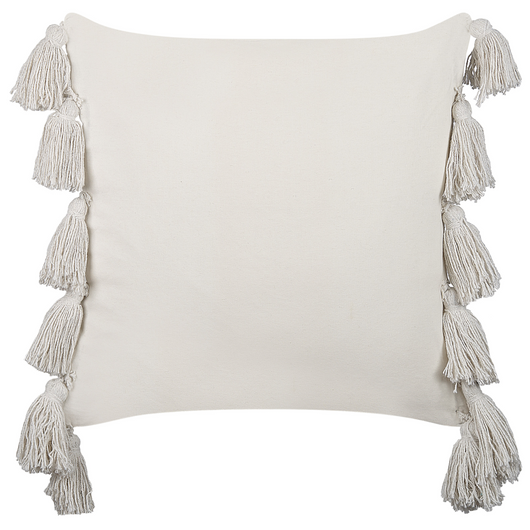 Cuscino decorativo nero con cotone grigio 45 x 45 cm con frange stile boho con imbottitura