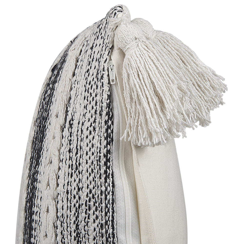 Cuscino decorativo nero con cotone grigio 45 x 45 cm con frange stile boho con imbottitura