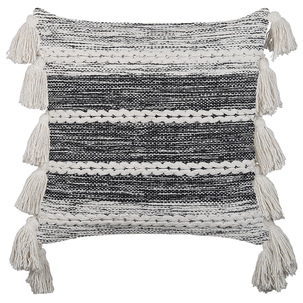 Set di 2 cuscini decorativi in cotone nero e grigio 45 x 45 cm con nappe in stile boho con imbottitura