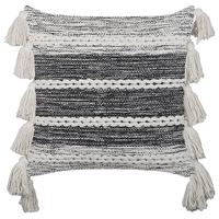 Set di 2 cuscini decorativi in cotone nero e grigio 45 x 45 cm con nappe in stile boho con imbottitura
