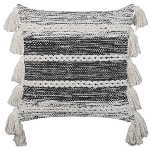 Set di 2 cuscini decorativi in cotone nero e grigio 45 x 45 cm con nappe in stile boho con imbottitura