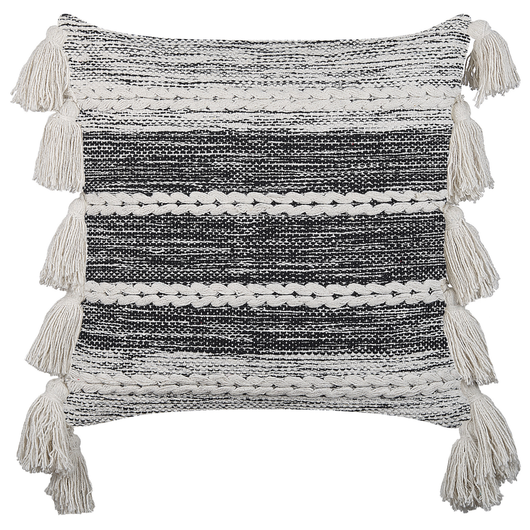Set di 2 cuscini decorativi in cotone nero e grigio 45 x 45 cm con nappe in stile boho con imbottitura
