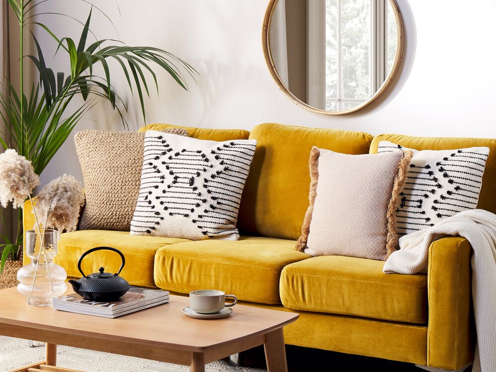 Set di 2 cuscini decorativi in cotone beige 45 x 45 cm motivo geometrico stile boho con imbottitura