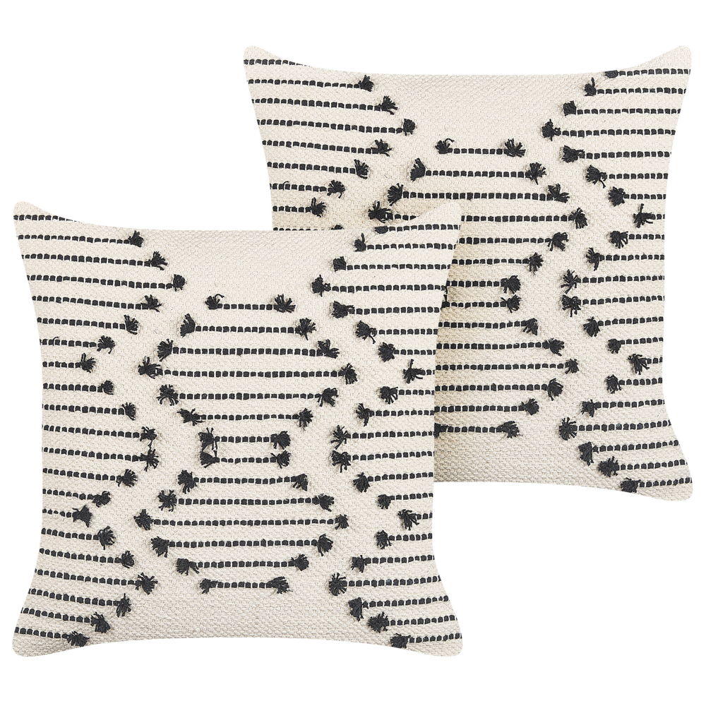 Set di 2 cuscini decorativi in cotone beige 45 x 45 cm motivo geometrico stile boho con imbottitura