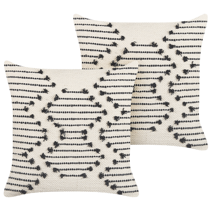 Set di 2 cuscini decorativi in cotone beige 45 x 45 cm motivo geometrico stile boho con imbottitura