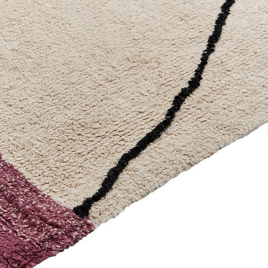 Tappeto in cotone beige e rosa 140 x 200 cm rettangolare con frange motivo geometrico stile boho per soggiorno camera da letto