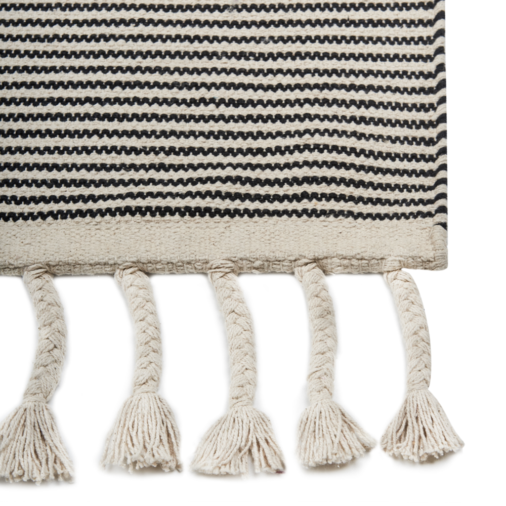 Tappeto da soggiorno cotone beige e nero motivo astratto 160 x 230 cm nappe soggiorno camera da letto divano