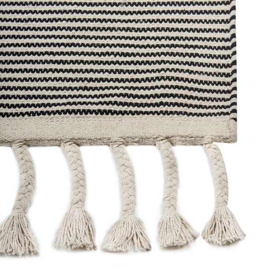 Tappeto da soggiorno cotone beige e nero motivo astratto 160 x 230 cm nappe soggiorno camera da letto divano