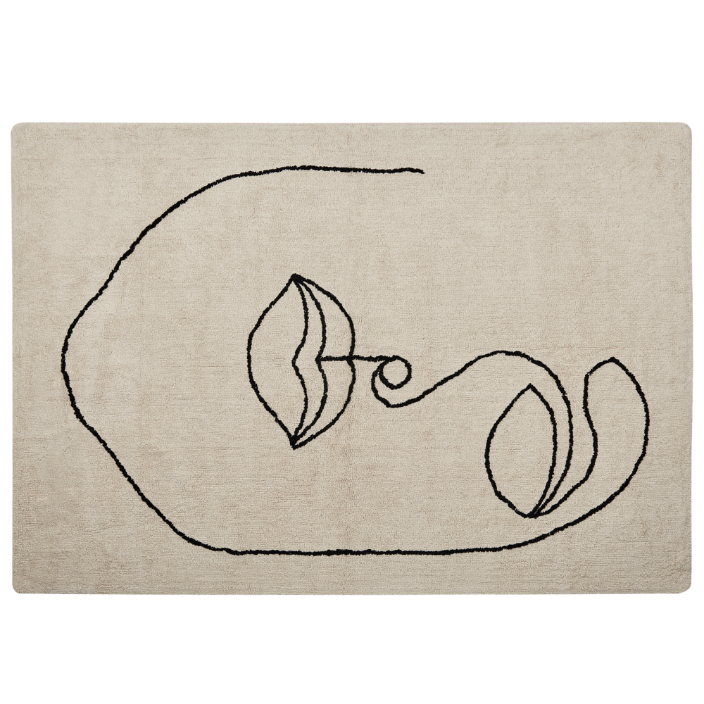 Tappeto in cotone beige con volto di donna in stile astratto 160 x 230 cm soggiorno camera da letto divano