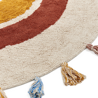 Tappeto multicolore in cotone ø 120 cm rotondo con nappine motivo geometrico arcobaleno per soggiorno camera da letto cameretta bambini Tappeto