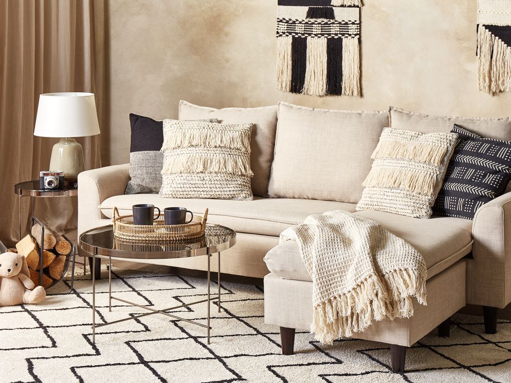 Set di 2 cuscini decorativi in cotone beige 45 x 45 cm tinta unita con fodera per cuscino Boho con nappe