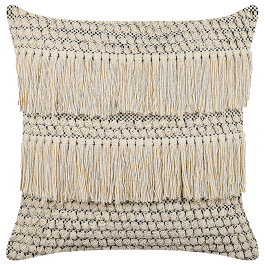Set di 2 cuscini decorativi in cotone beige 45 x 45 cm tinta unita con fodera per cuscino Boho con nappe