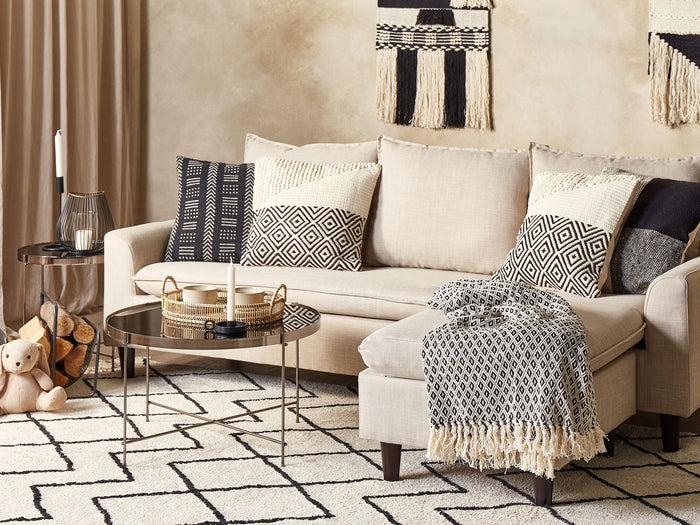 Set di 2 cuscini decorativi in cotone beige e nero 45 x 45 cm federa boho motivo geometrico