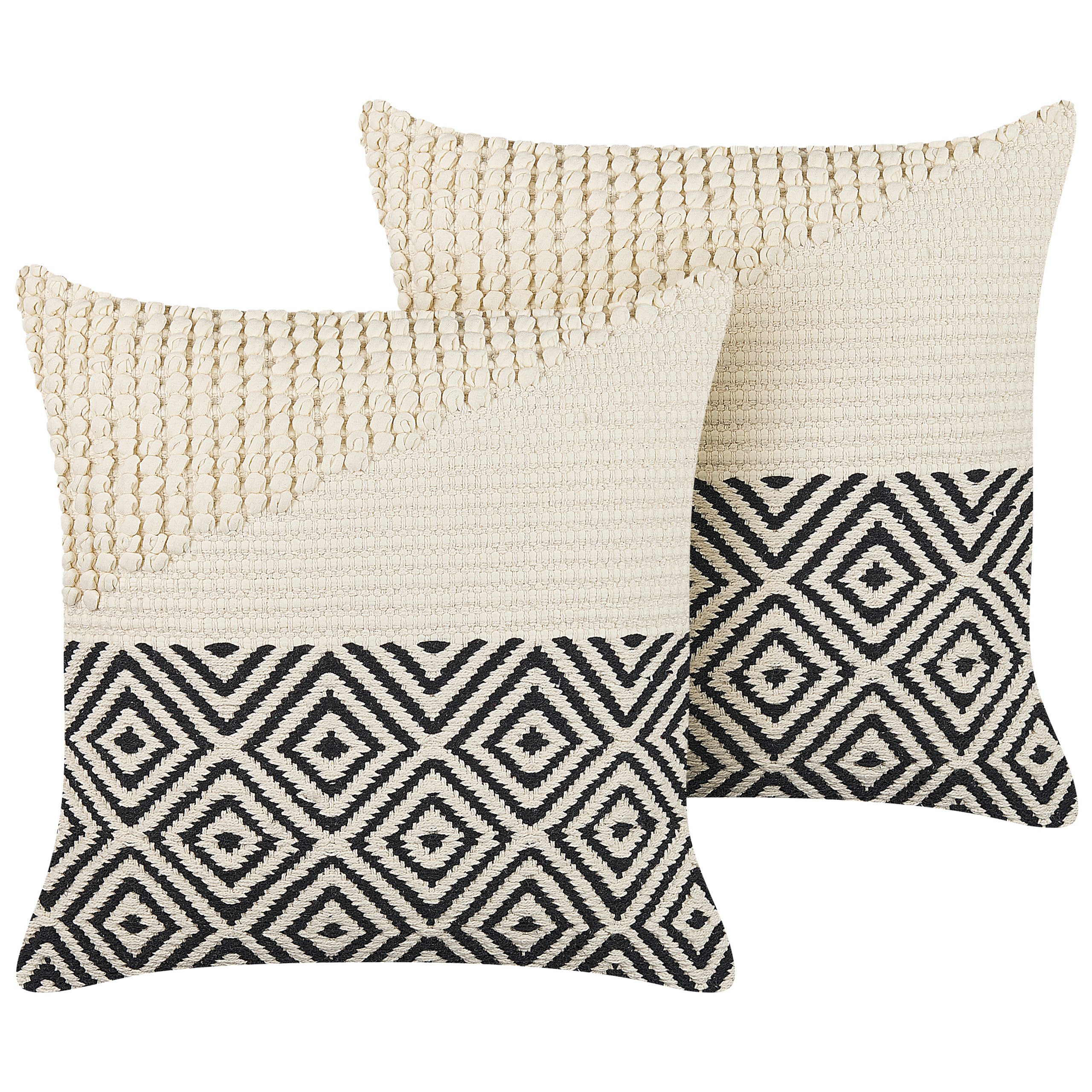 Set di 2 cuscini decorativi in cotone beige e nero 45 x 45 cm federa boho motivo geometrico