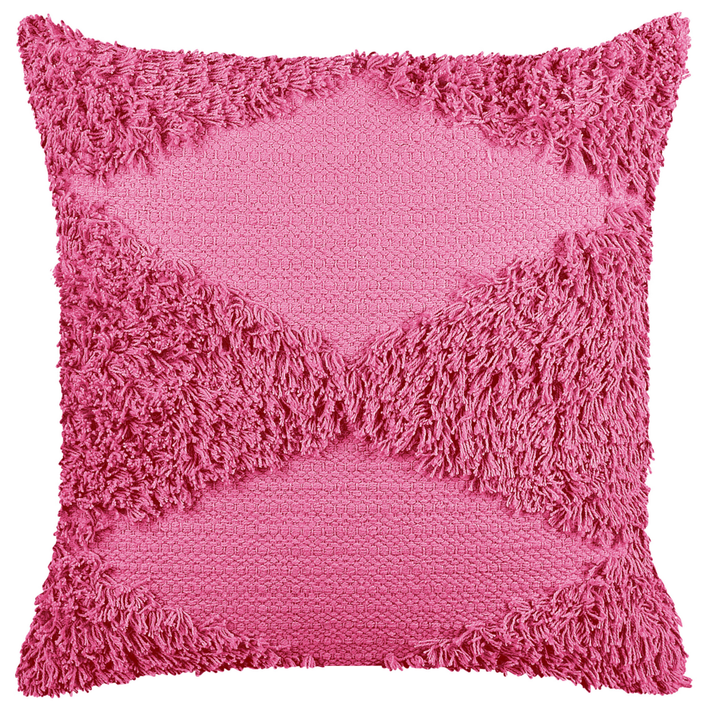 Cuscino decorativo in cotone rosa 45 x 45 cm tinta unita motivo geometrico trapuntato federa boho