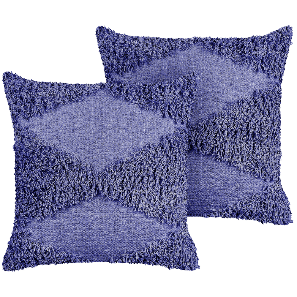 Set di 2 cuscini decorativi viola cotone 45 x 45 cm solido motivo geometrico trapuntato Boho cuscino