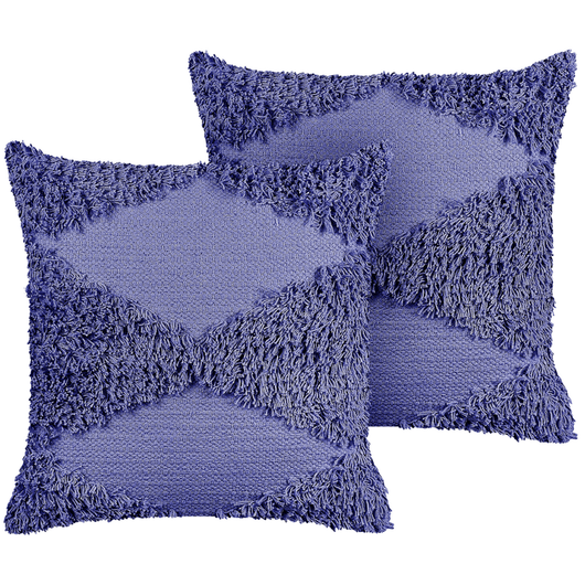 Set di 2 cuscini decorativi viola cotone 45 x 45 cm solido motivo geometrico trapuntato Boho cuscino