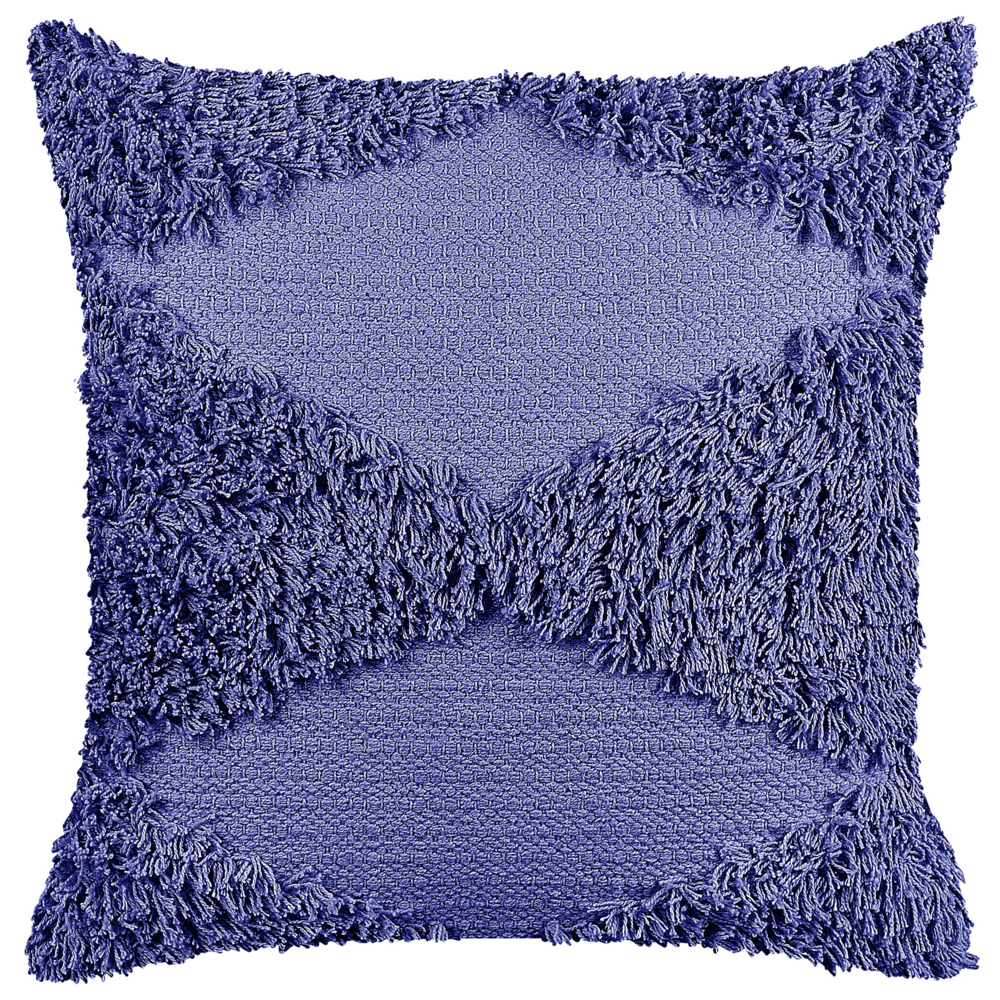 Cuscino decorativo in cotone viola 45 x 45 cm tinta unita motivo geometrico trapuntato federa boho