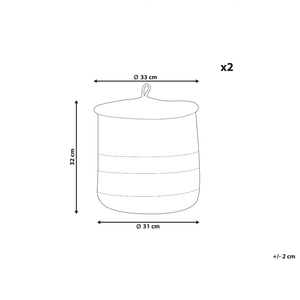 Set di 2 cestini beige chiaro con tessuto di cotone a righe rosa con coperchio boho accessori per la conservazione