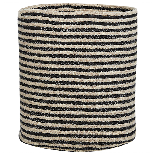 Set di 2 cestini in tessuto di cotone beige e nero con accessori per la conservazione boho a righe