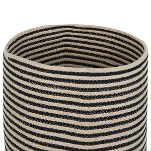 Set di 2 cestini in tessuto di cotone beige e nero con accessori per la conservazione boho a righe