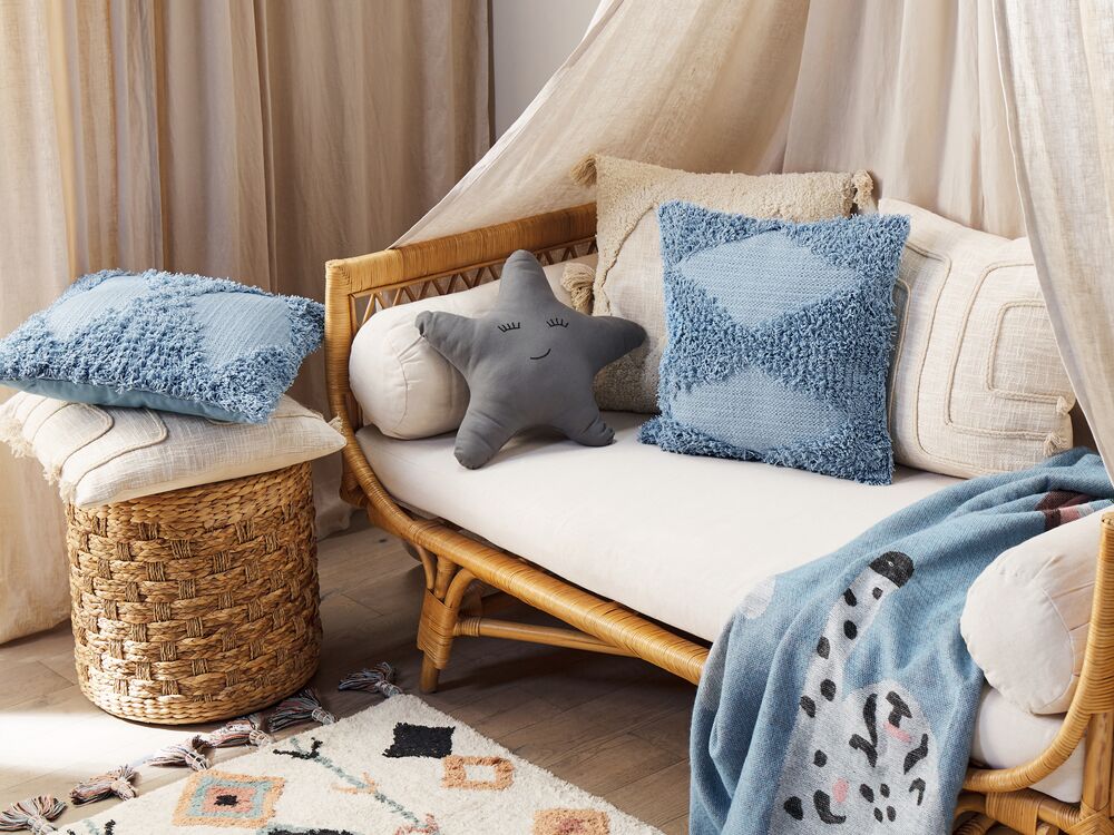 Set di 2 cuscini decorativi in cotone blu 45 x 45 cm federa boho trapuntata a motivi geometrici solidi