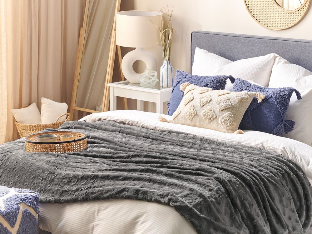 Coperta morbida in tessuto sintetico grigio e bianco 150 x 200 cm camera da letto salotto soggiorno