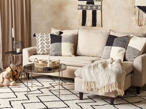 Set di due cuscini decorativi in cotone nero e beige con toppe 45 x 45 cm con imbottitura accessori decorativi soggiorno camera da letto