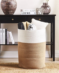 Cesto in cotone intrecciato di colore bianco e beige stile boho esterno interno
