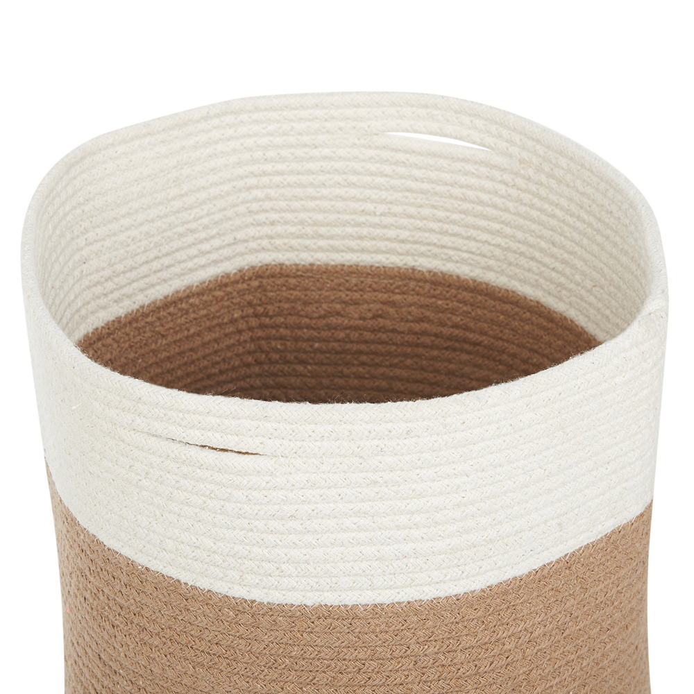 Cesto in cotone intrecciato di colore bianco e beige stile boho esterno interno