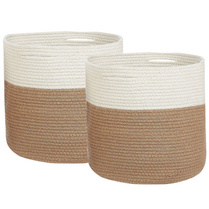Set di 2 cesti in cotone di colore bianco e beige stile boho interno esterno