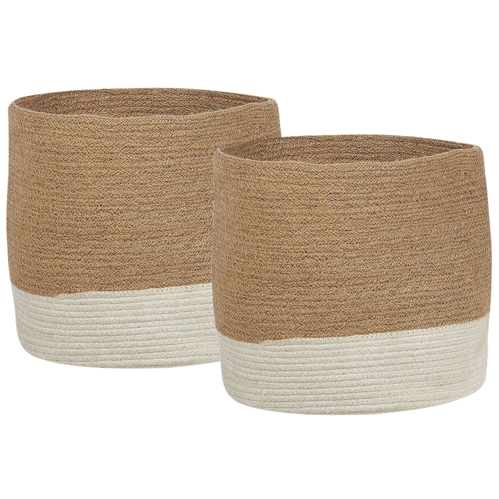 Set di 2 cesti in iuta beige e bianco boho interno esterno