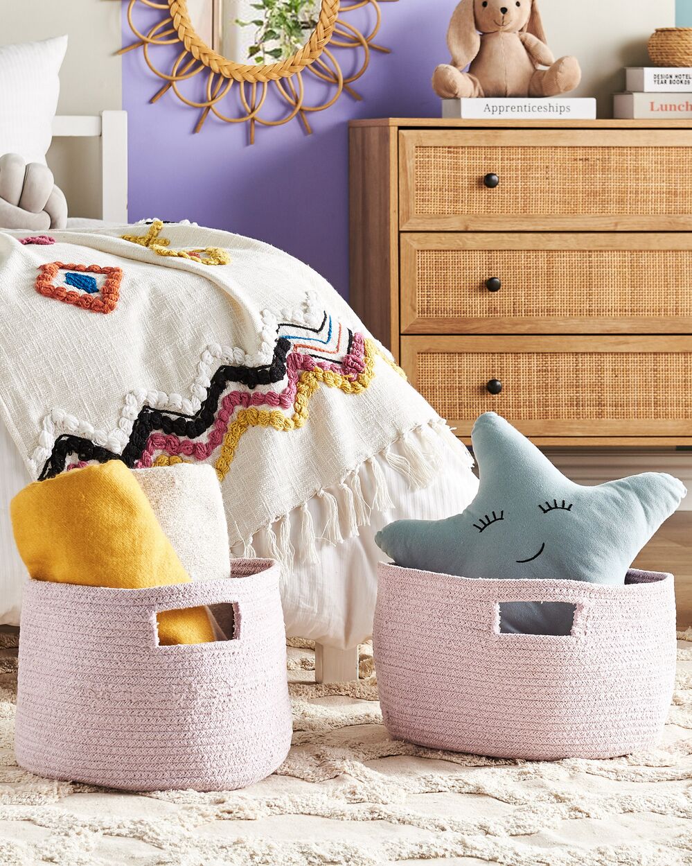 Set di 2 cesti in cotone intrecciato rosa pastello boho interno esterno