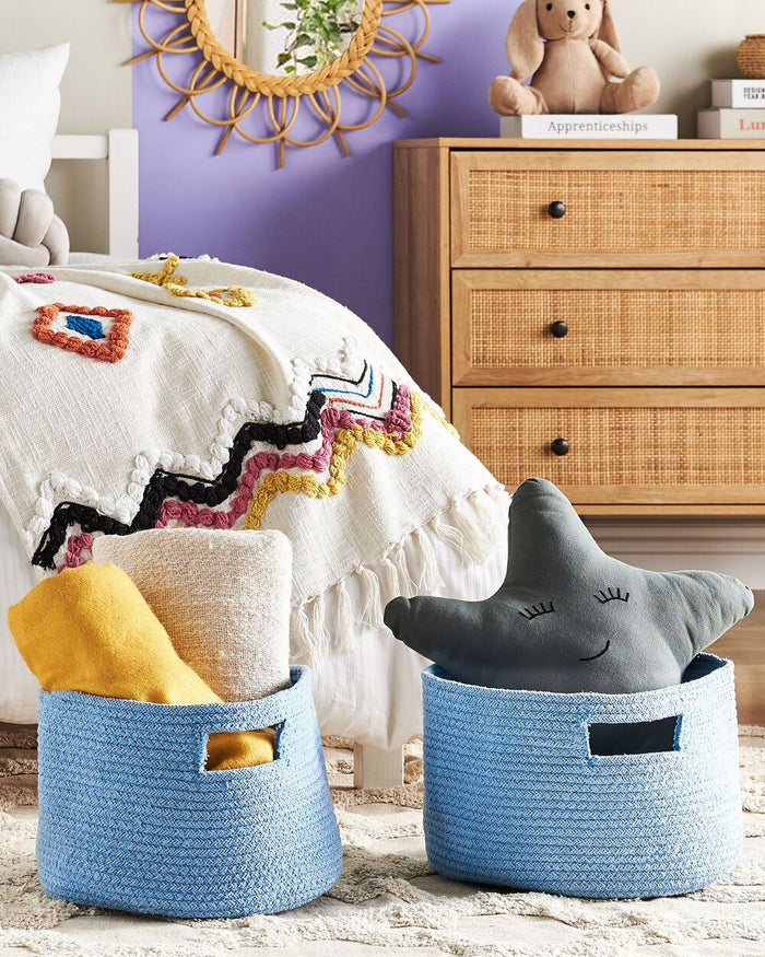 Set di 2 cesti in cotone intrecciato blu boho interno esterno