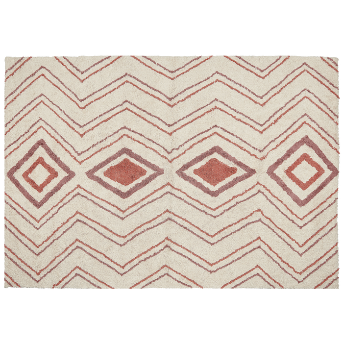 Tappeto cotone trapuntato beige e rosa stile boho 160 x 230 cm soggiorno camera da letto