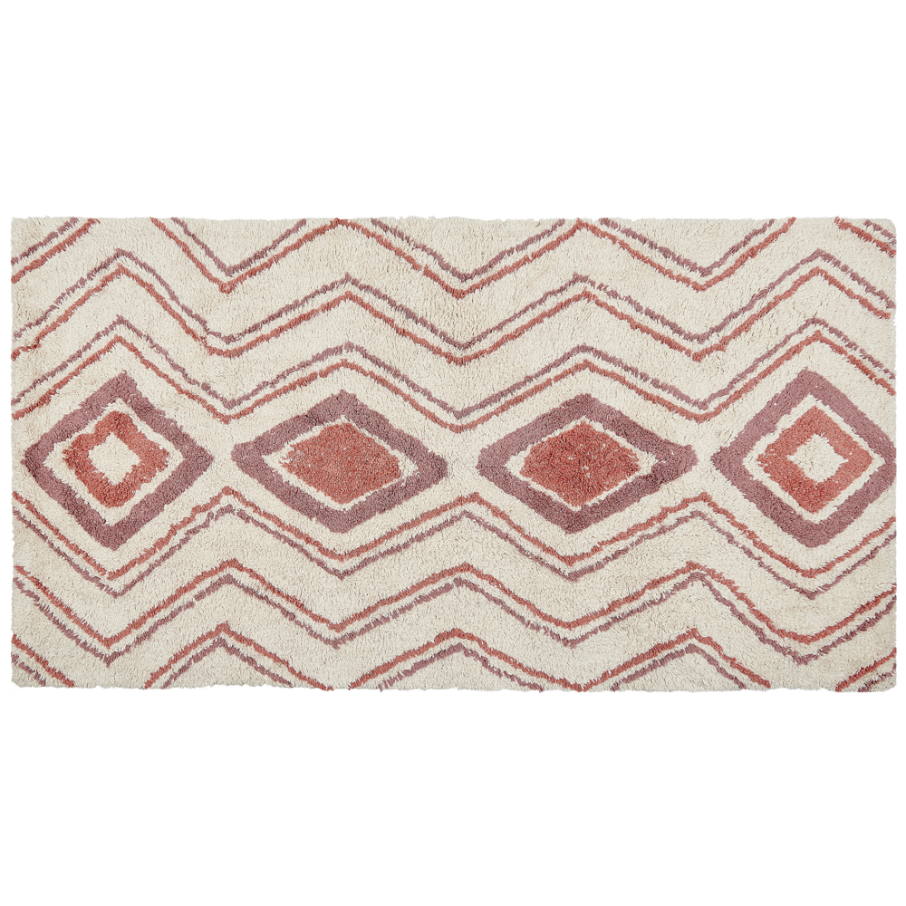 Tappeto cotone trapuntato beige e rosa stile boho 80 x 150 cm soggiorno camera da letto