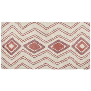 Tappeto cotone trapuntato beige e rosa stile boho 80 x 150 cm soggiorno camera da letto