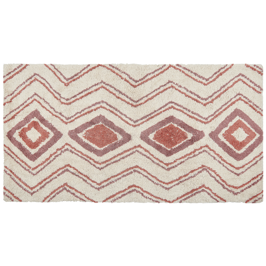 Tappeto cotone trapuntato beige e rosa stile boho 80 x 150 cm soggiorno camera da letto