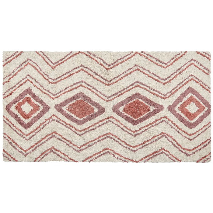 Tappeto cotone trapuntato beige e rosa stile boho 80 x 150 cm soggiorno camera da letto
