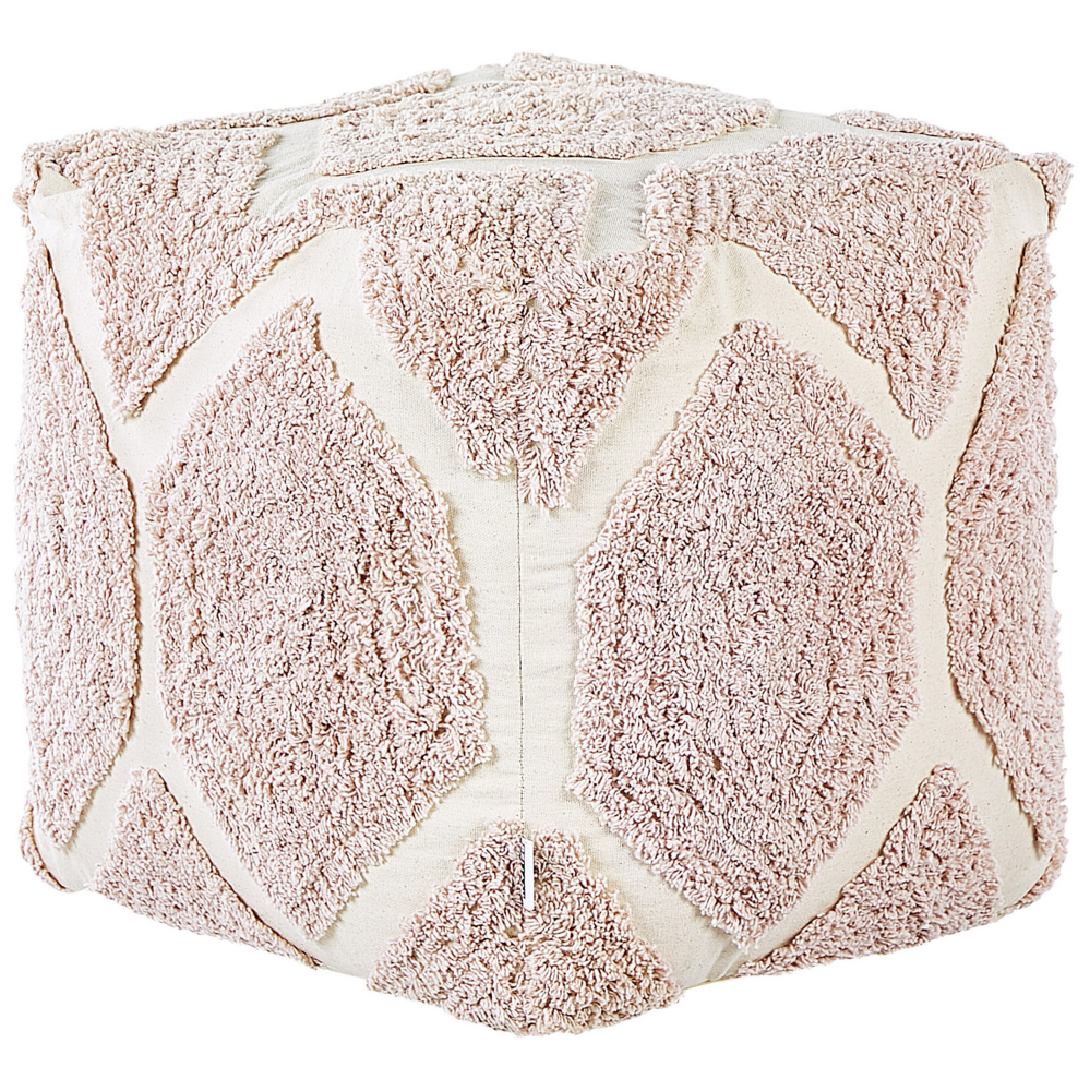 Pouf cotone beige e rosa motivo decorativo soggiorno camera da letto boho