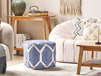 Pouf cotone beige e blu motivo decorativo soggiorno camera da letto boho