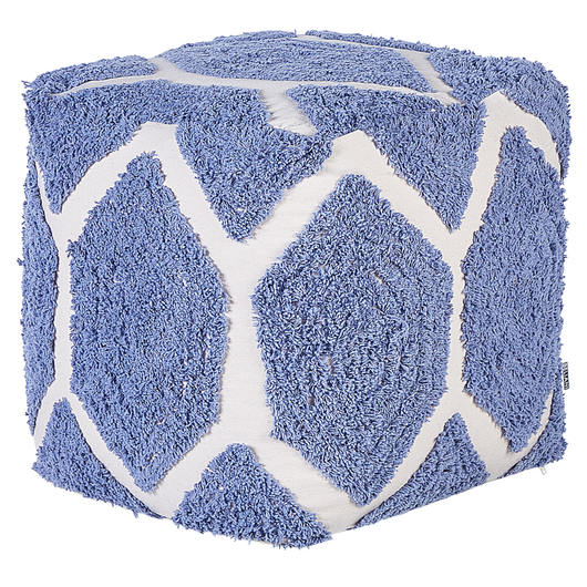 Pouf cotone beige e blu motivo decorativo soggiorno camera da letto boho