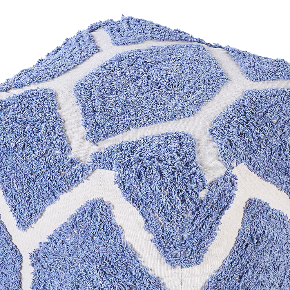 Pouf cotone beige e blu motivo decorativo soggiorno camera da letto boho