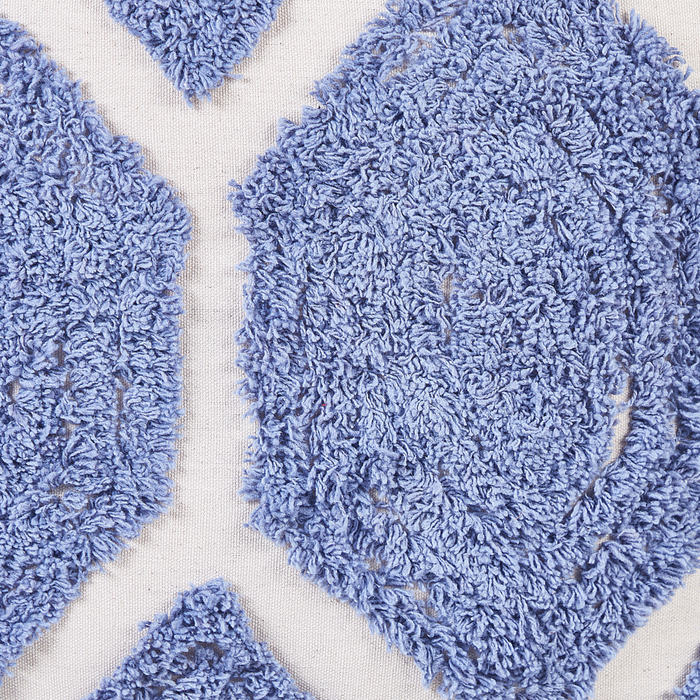 Pouf cotone beige e blu motivo decorativo soggiorno camera da letto boho